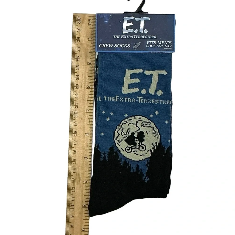 E.T. Crew Socks Mens Novelty Funny Print Black by Odd Sox Unisex OS Shoe 6-12